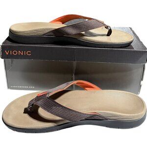Vionic Mislander Mens Flip Flops Dark Brown Size 12 Comfort Sandals EU45 Slip-On